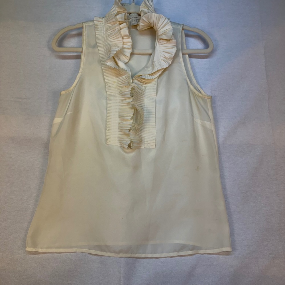 J.Crew Ivory 100% Silk Ruffle Neck Sleeveless Blouse Top 99742 Cream 2